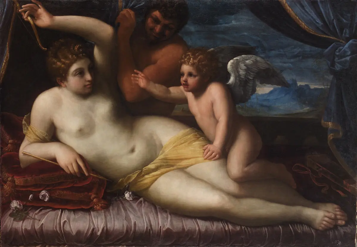 Venus und Amor mit einem Satyr