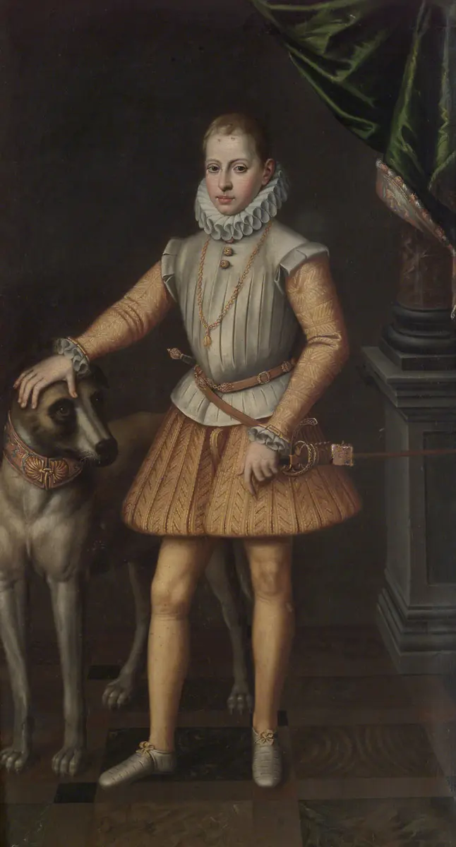 Ein junger Prinz mit einem Jagdhund