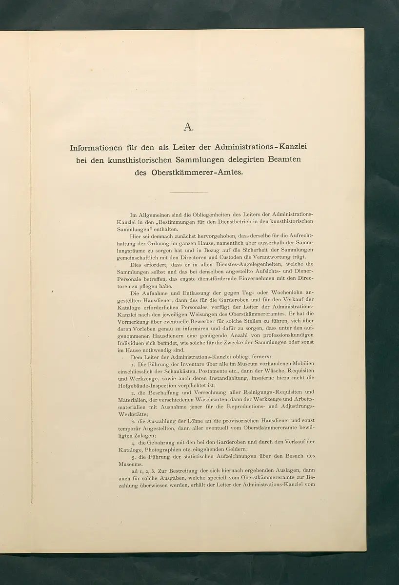 Bestimmungen für den Dienstbetrieb in den kunsthistorischen Sammlungen des Allerhöchsten Kaiserhauses