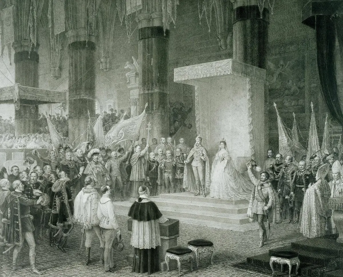 Ungarische Krönung von Franz Joseph und Elisabeth am 8. Juni 1867