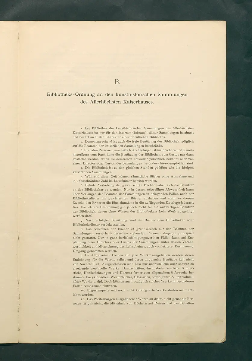 Bestimmungen für den Dienstbetrieb in den kunsthistorischen Sammlungen des Allerhöchsten Kaiserhauses