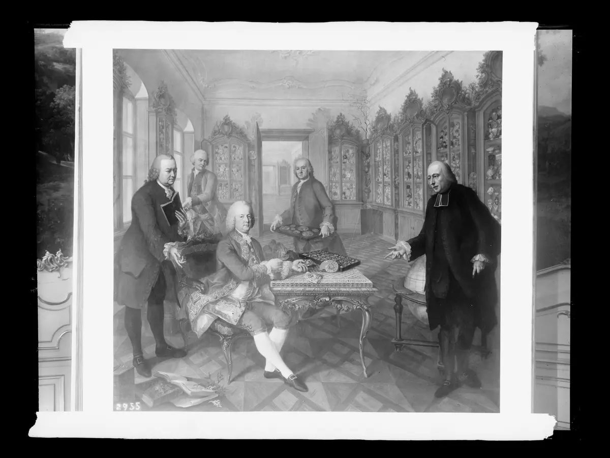 Kaiser Franz I. Stephan mit Gérard van Swieten, Jean de Baillou, Valentin Jamerey-Duval und Abbé Marcy