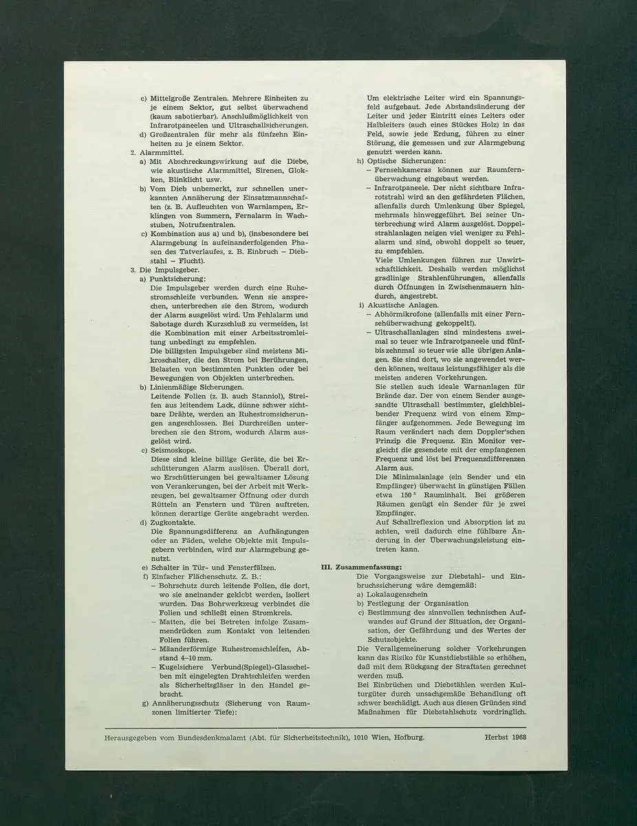 Merkblatt über Sicherung von Kulturgut gegen Einbruch und Diebstahl