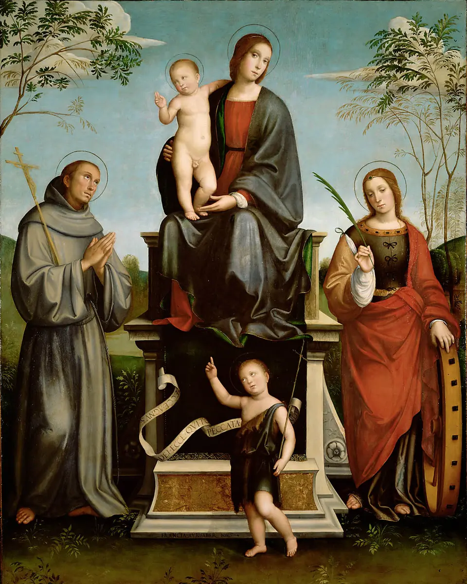 Maria mit Kind , den hll. Franziskus, Katharina und dem Johannesknaben
