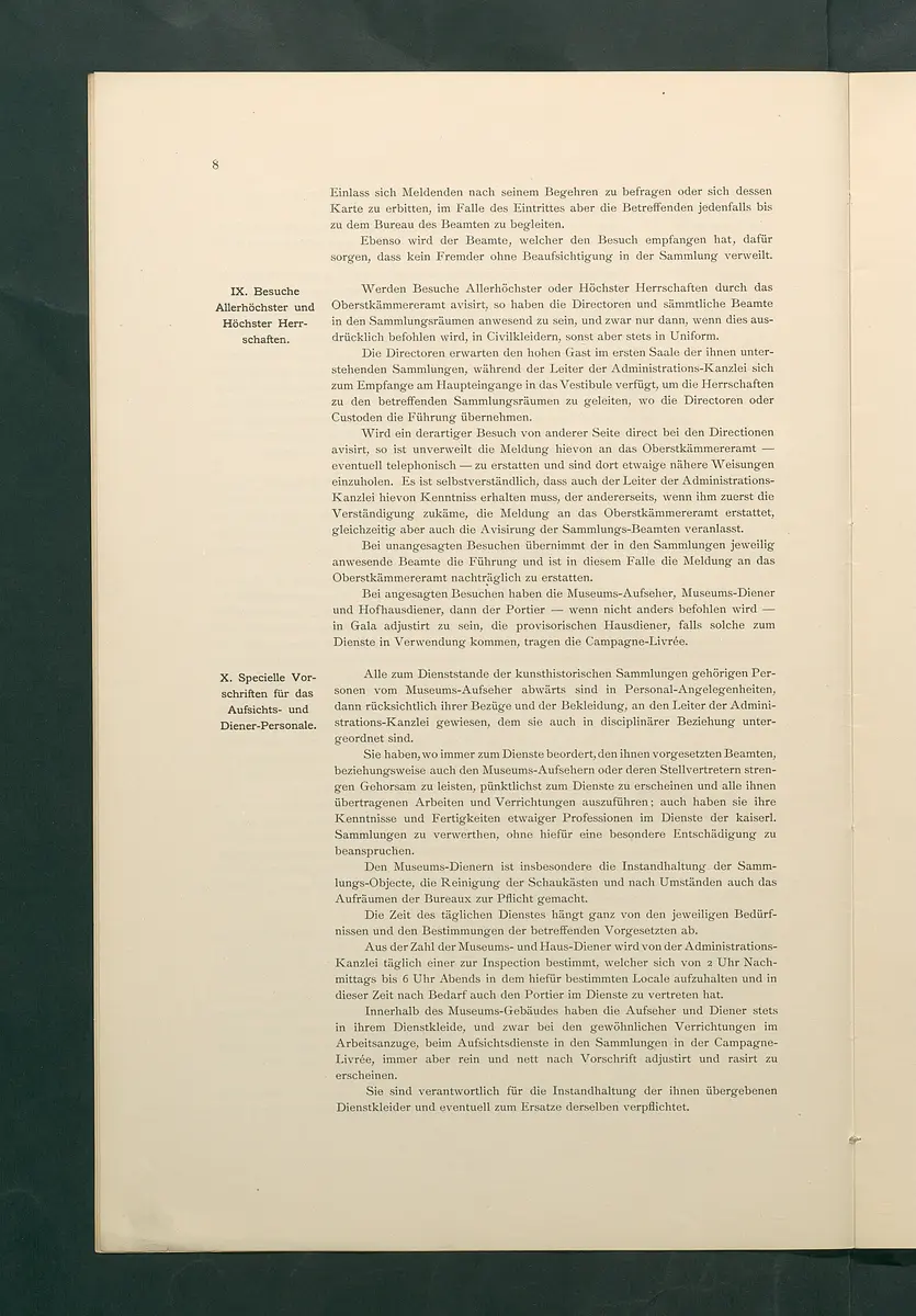 Bestimmungen für den Dienstbetrieb in den kunsthistorischen Sammlungen des Allerhöchsten Kaiserhauses