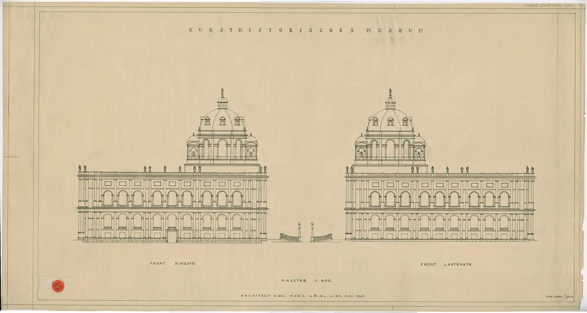 Kunsthistorisches Museum. Front Ringstraße, Front Lastenstraße