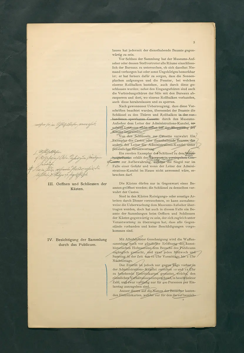 Bestimmungen für den Dienstbetrieb in den Sammlungen des Allerhöchsten Kaiserhauses wie solche mit der Eröffnung der Waffensammlung provisorisch zur Anwendung zu kommen haben