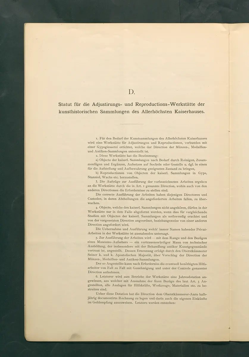 Bestimmungen für den Dienstbetrieb in den kunsthistorischen Sammlungen des Allerhöchsten Kaiserhauses