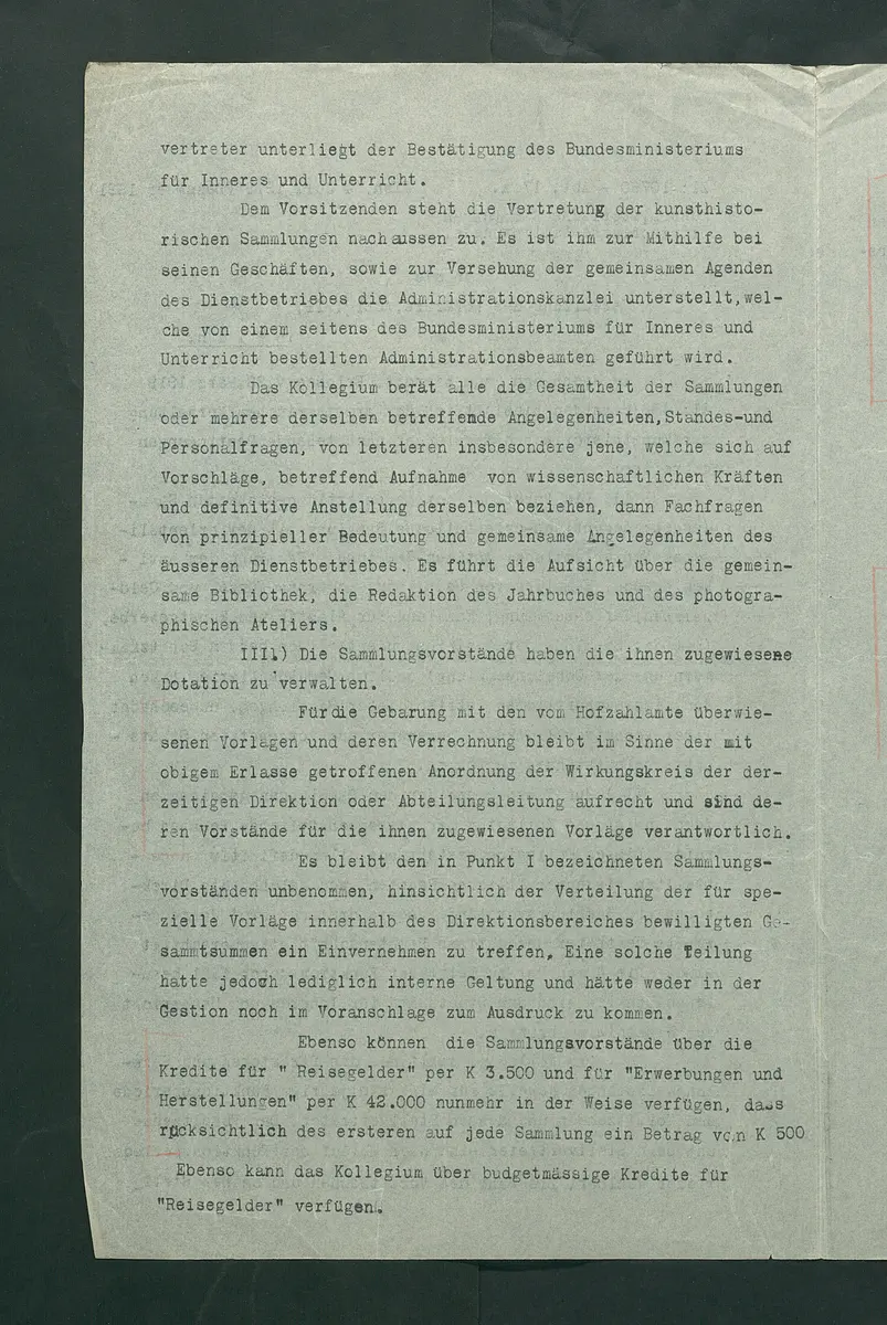 Provisorische Bestimmung für die Verwaltung der kunsthistorischen Sammlungen
